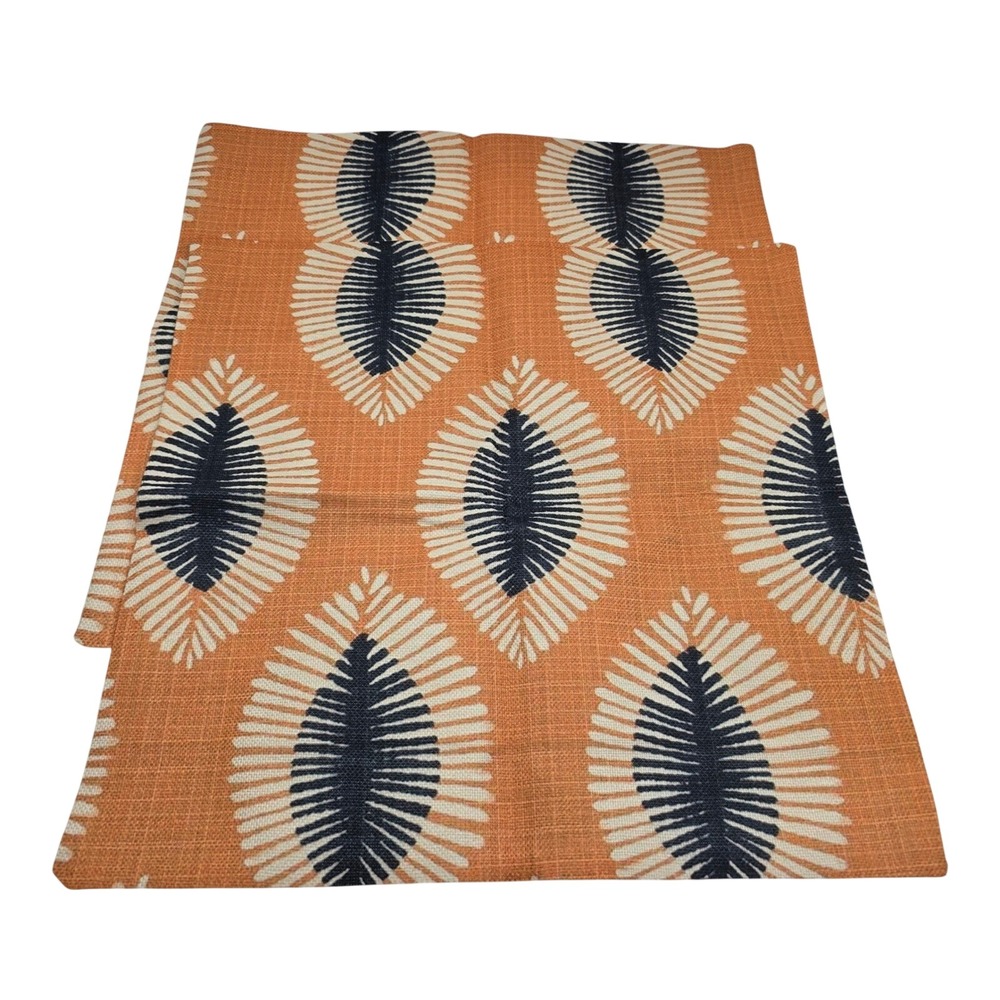 Set of 2 Burnt Orange Boho Abstract Eye Textured Burlap Pillow Covers 18x18